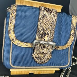 Brighton Blue and Faux Snakeskin Crossbody Bag with Silver Chain